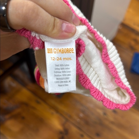 Gymboree White Beanie with Pink Trim and Colorful Pom Pom Winter Hat 100% cotton - Picture 2 of 6